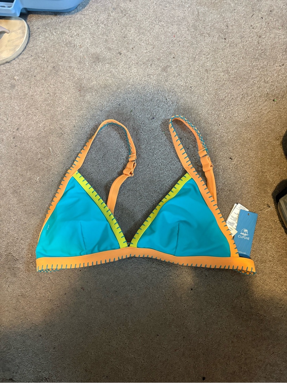 Cupshe Teal, Orange & Lime Triangle Bikini Top